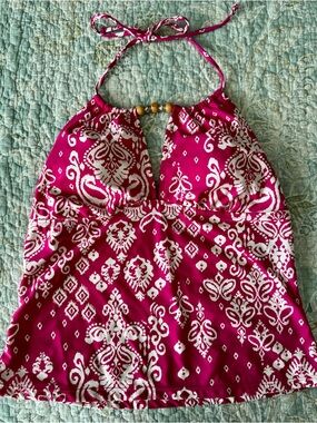 Faded Glory Pink & White Printed Halter Swim Top